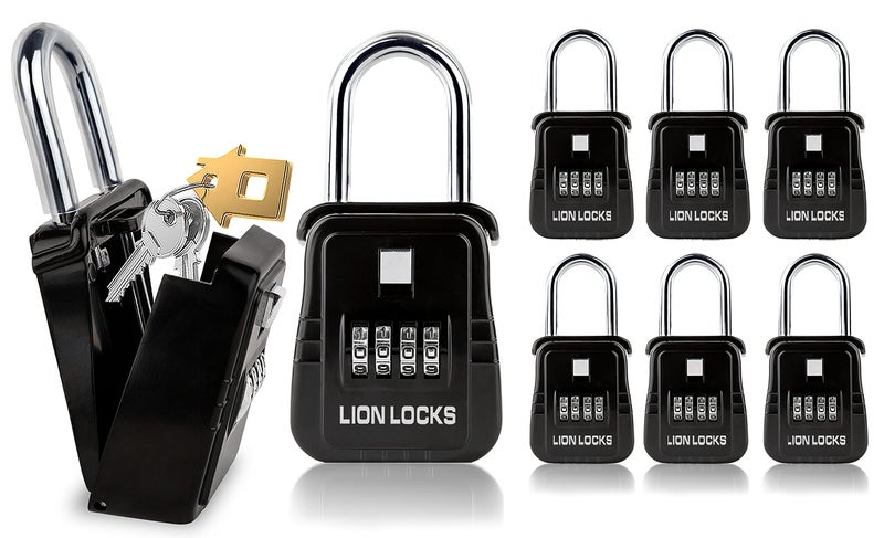 Lion Locks 1500 Key Lock Box with Code, Lockbox for Keys Outdoor, Realtor Lock Box for Short-Term Rentals, Holds 5 Keys (6 Pack, Black) - Image 1